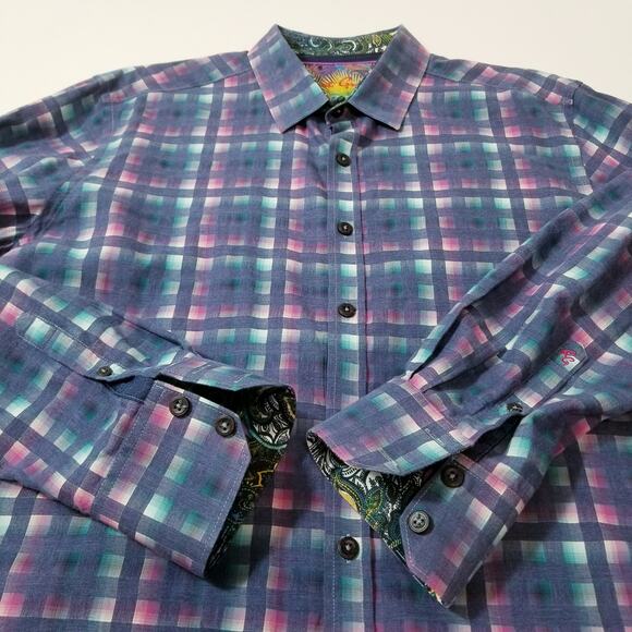 Robert Graham Plaid Multicolor Button Down Shirt Long Sleeves 100% Cotton - Picture 10 of 14